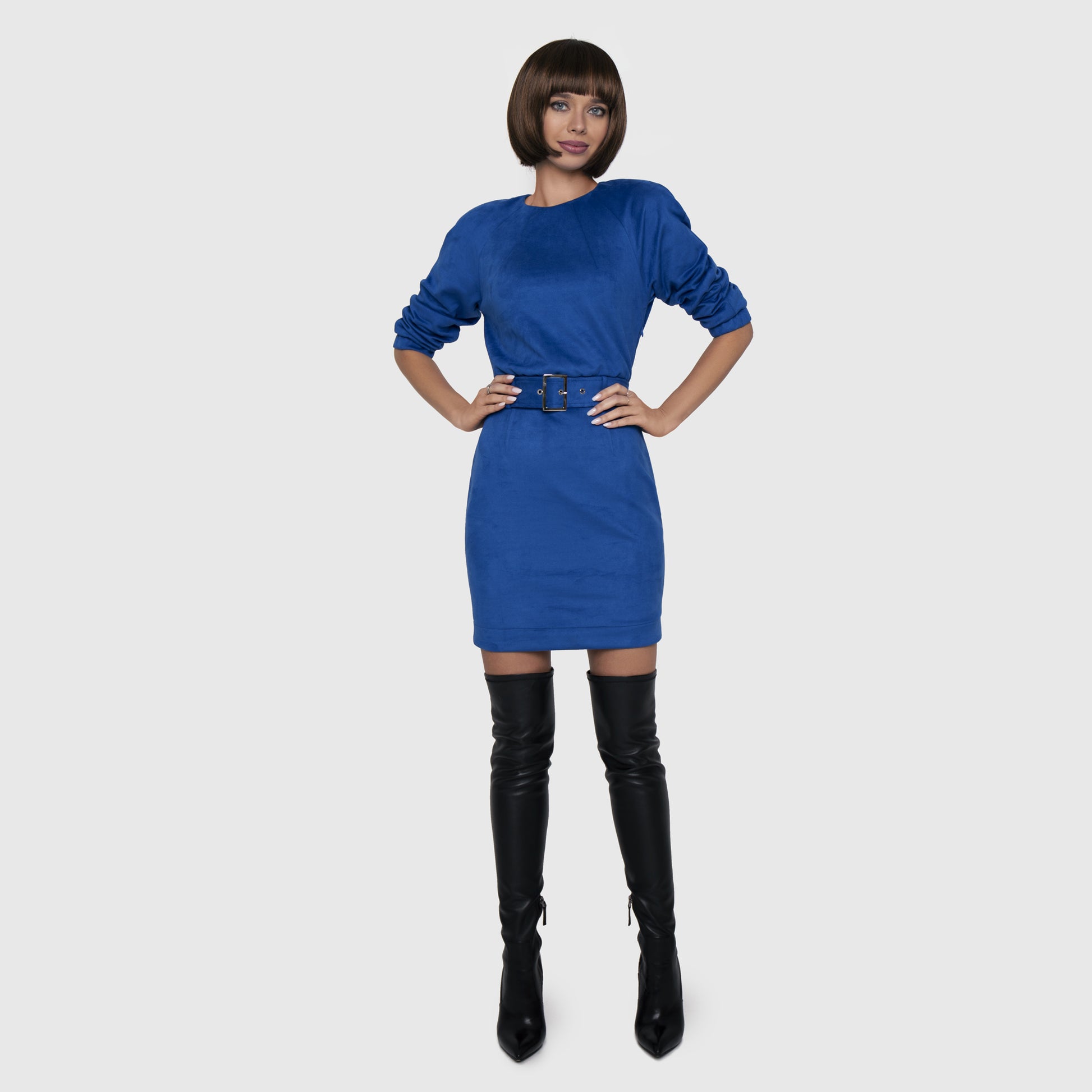 Royal blue suede mini dress