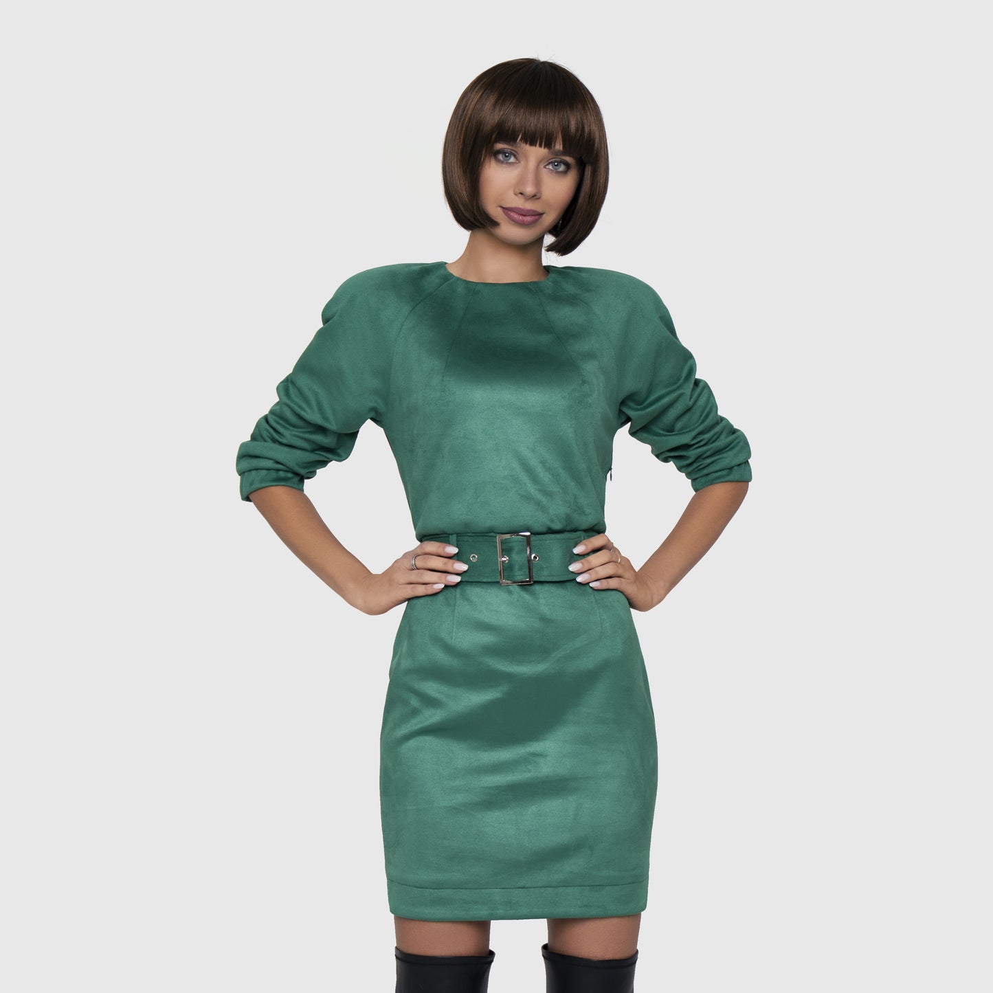 Green suede mini dress anushka.world Green suede mini dress anushka.world