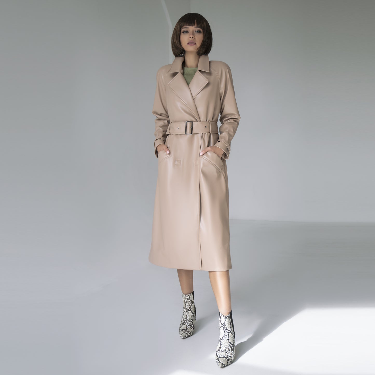 Eco-Leather beige trench coat 