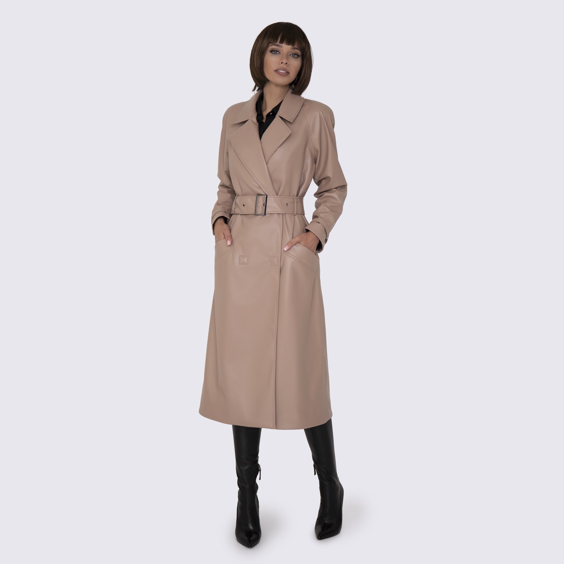 Eco-Leather beige trench coat 