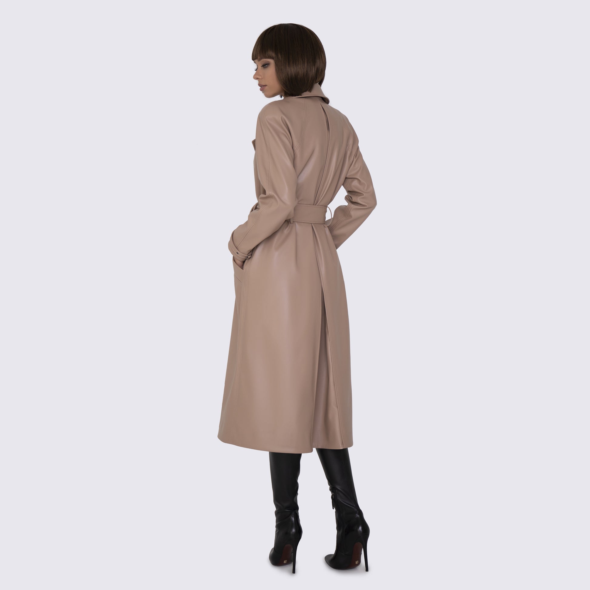 Eco-Leather beige trench coat