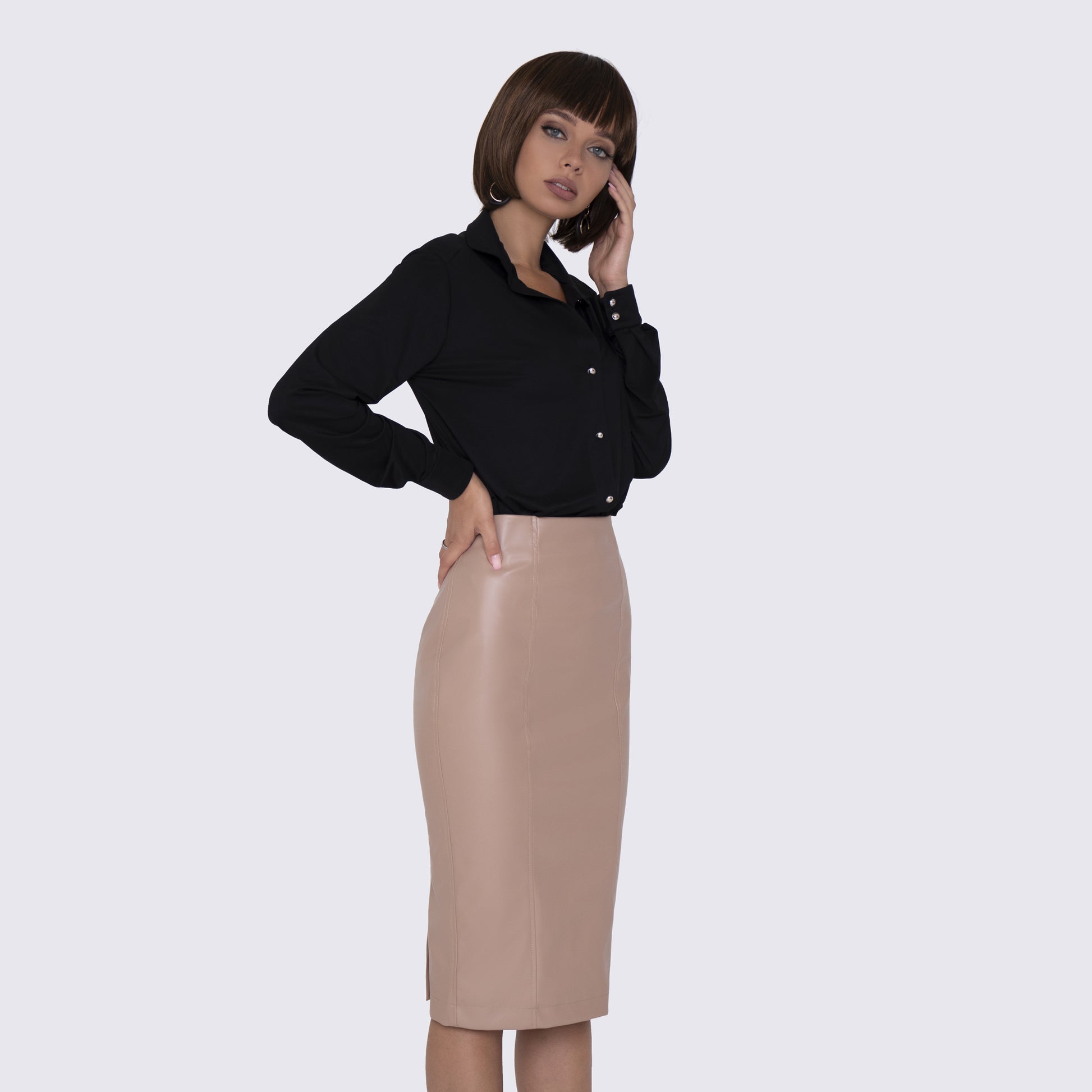 Eco Leather Tan Pencil Skirt