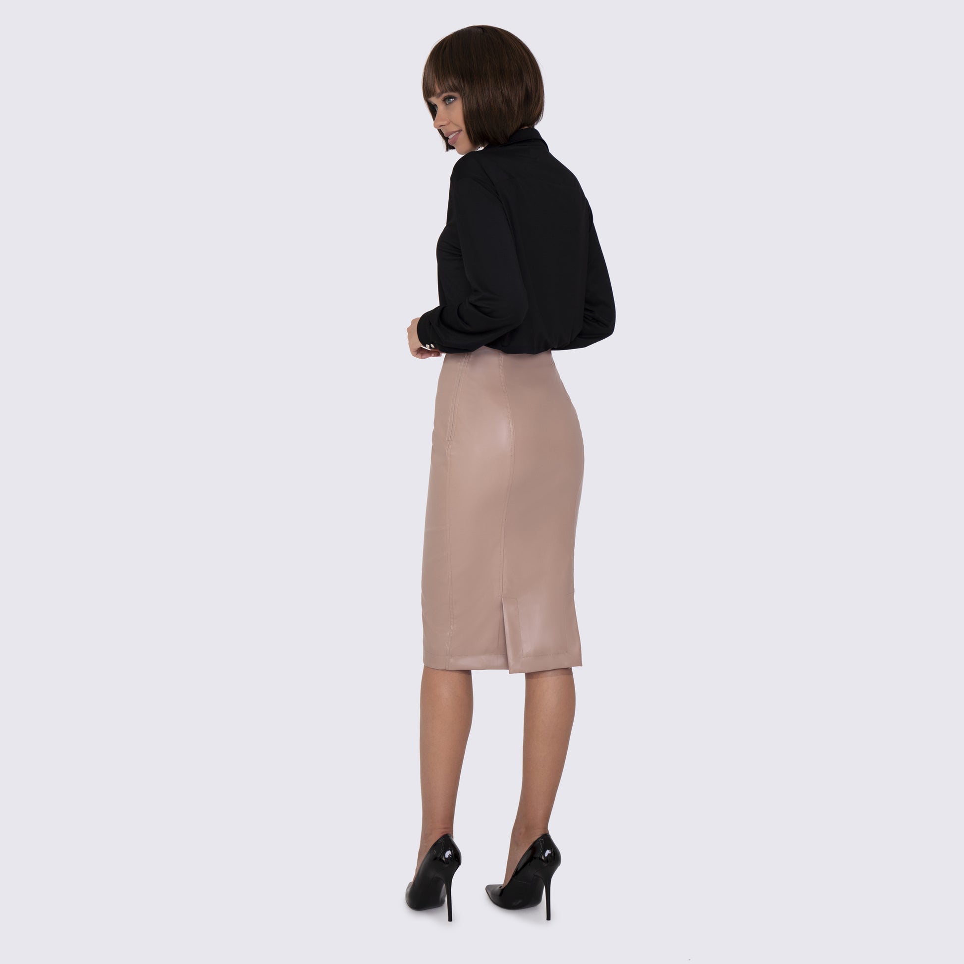 Eco Leather Tan Pencil Skirt