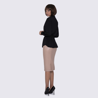 Eco Leather Tan Pencil Skirt