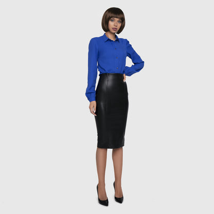 Black eco-leather pencil skirt