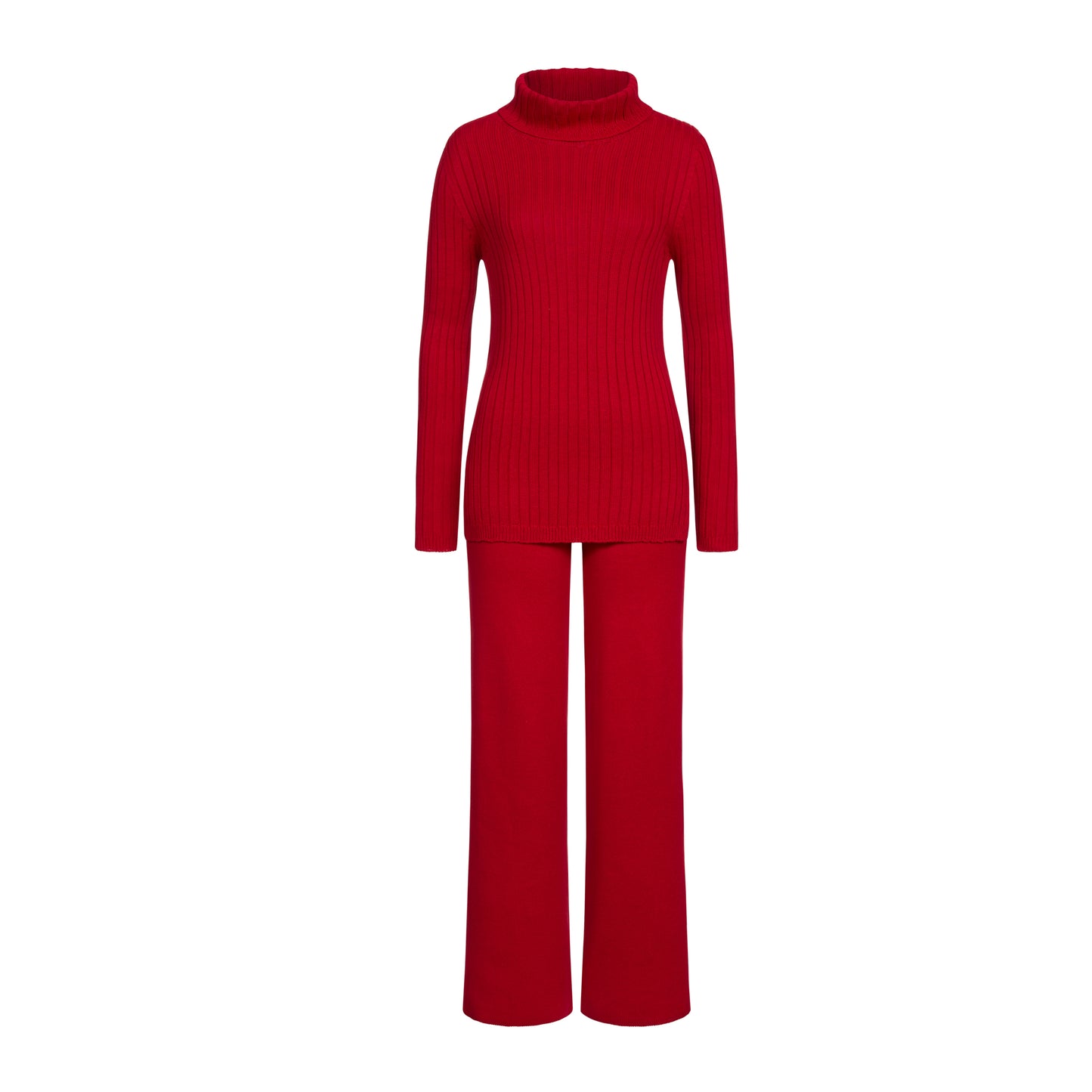 Red knitted pants with pockets and red jumper