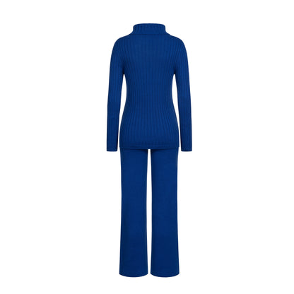 Royal blue knitted pants with pockets and royal blue sweater