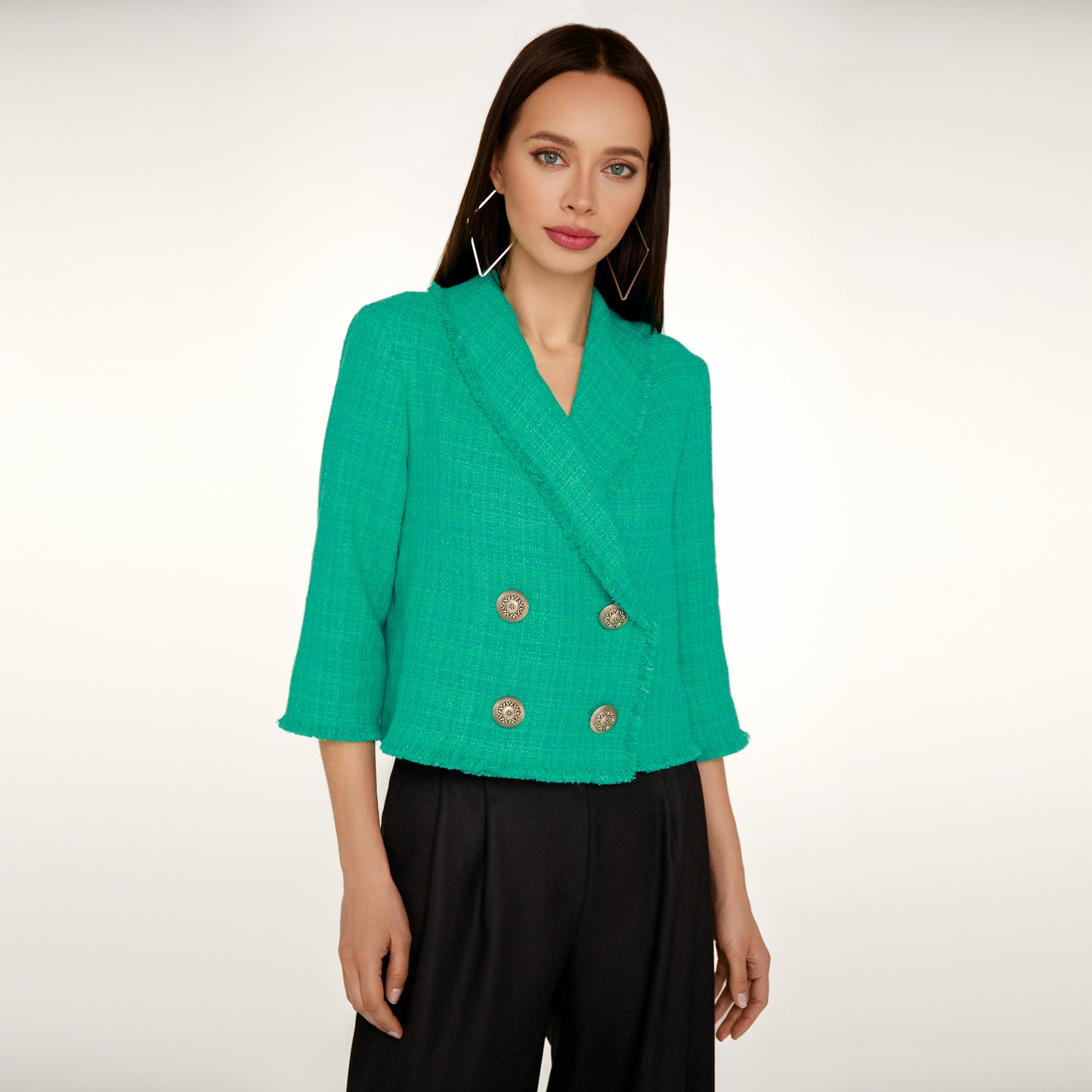 Green Tweed Cropped Blazer