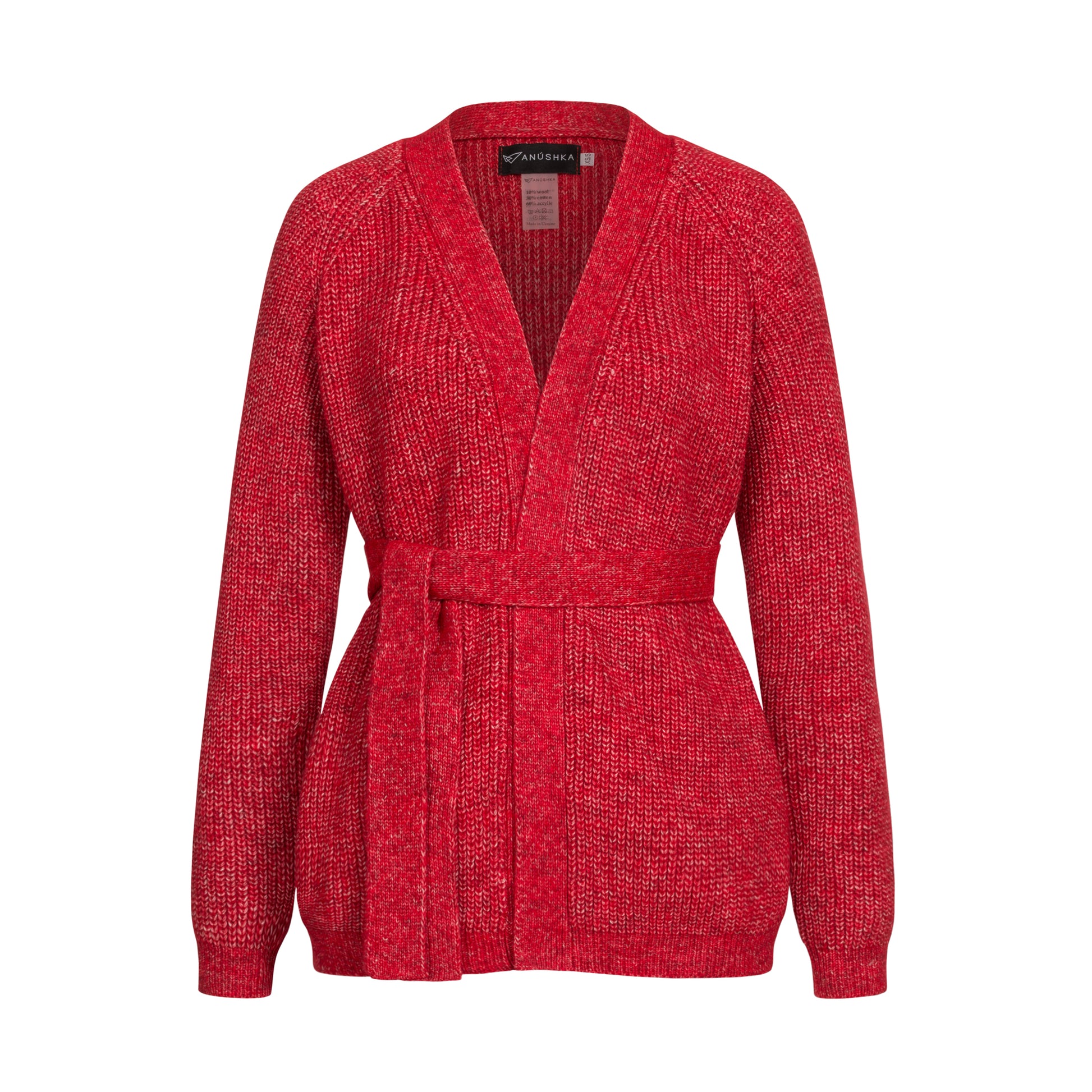 Red knitted cardigan with belt