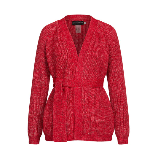 Red knitted cardigan with belt