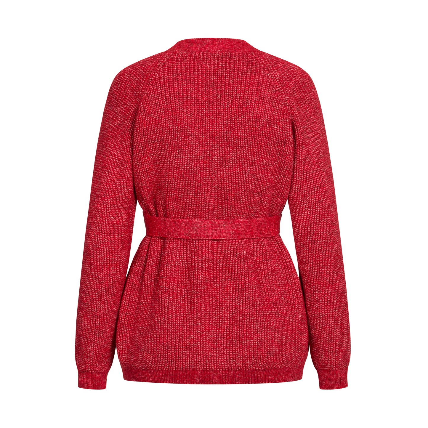 Red knitted cardigan with belt