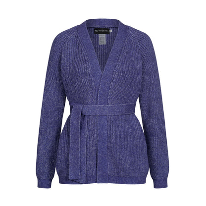 Purple knitted cardigan with belt