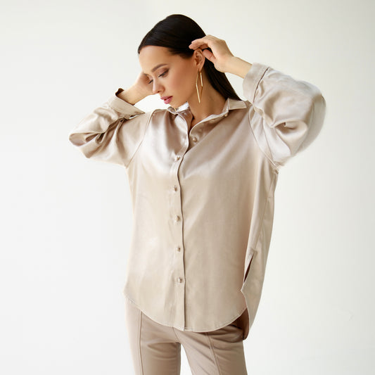 Silky beige oversized shirt