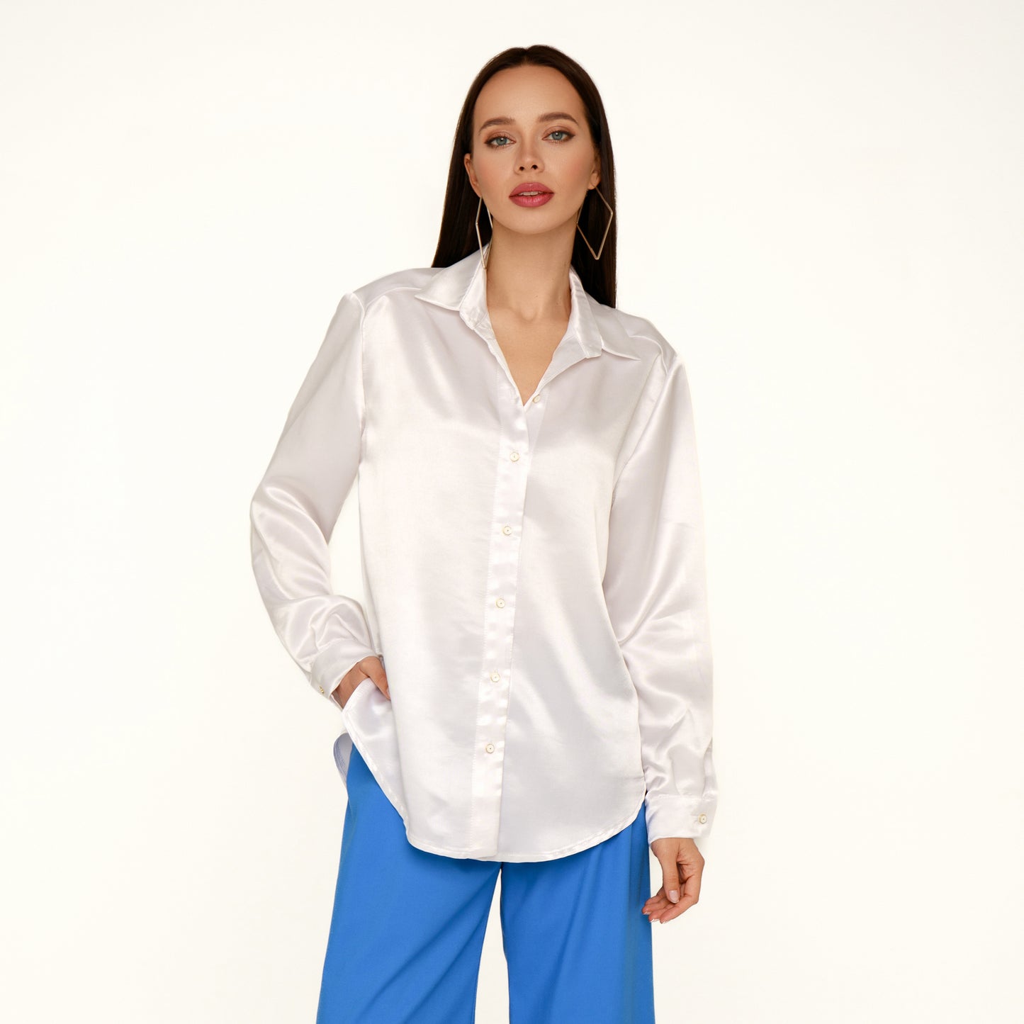 White silky oversized shirt