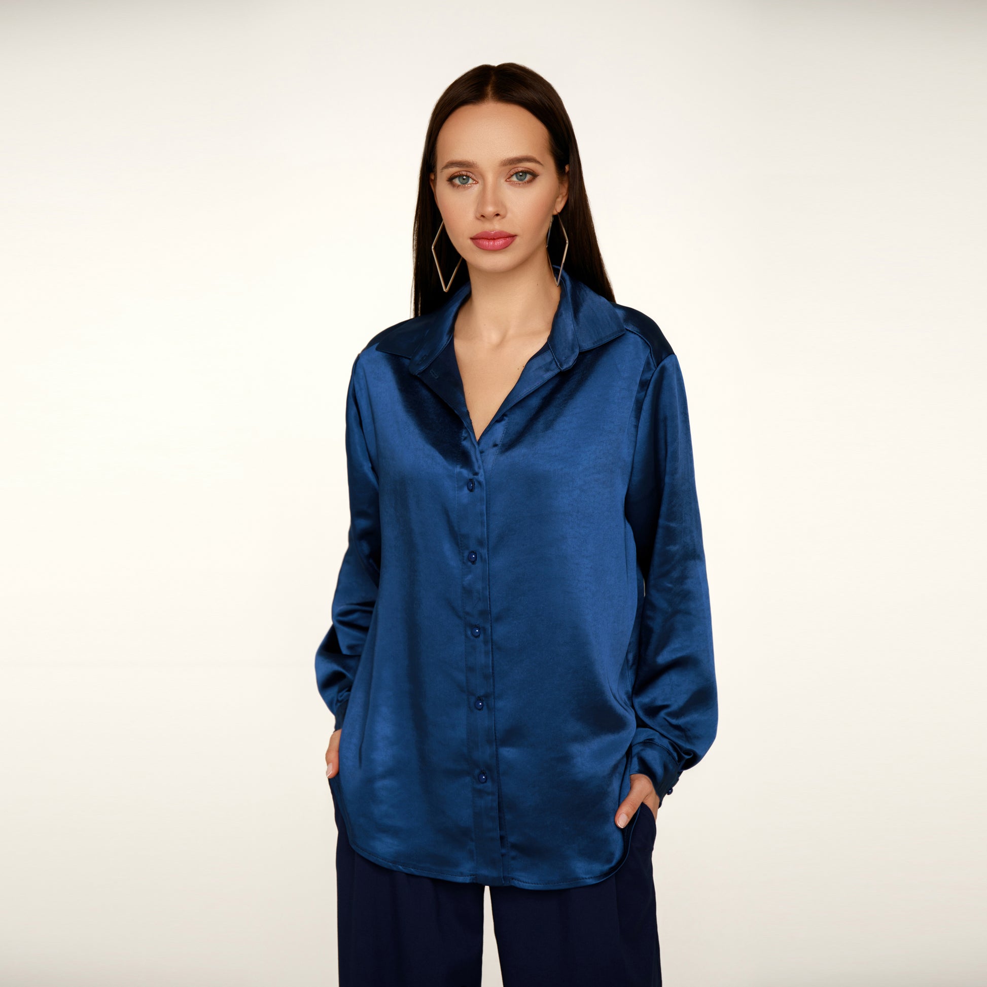 Navi blue silky oversized shirt