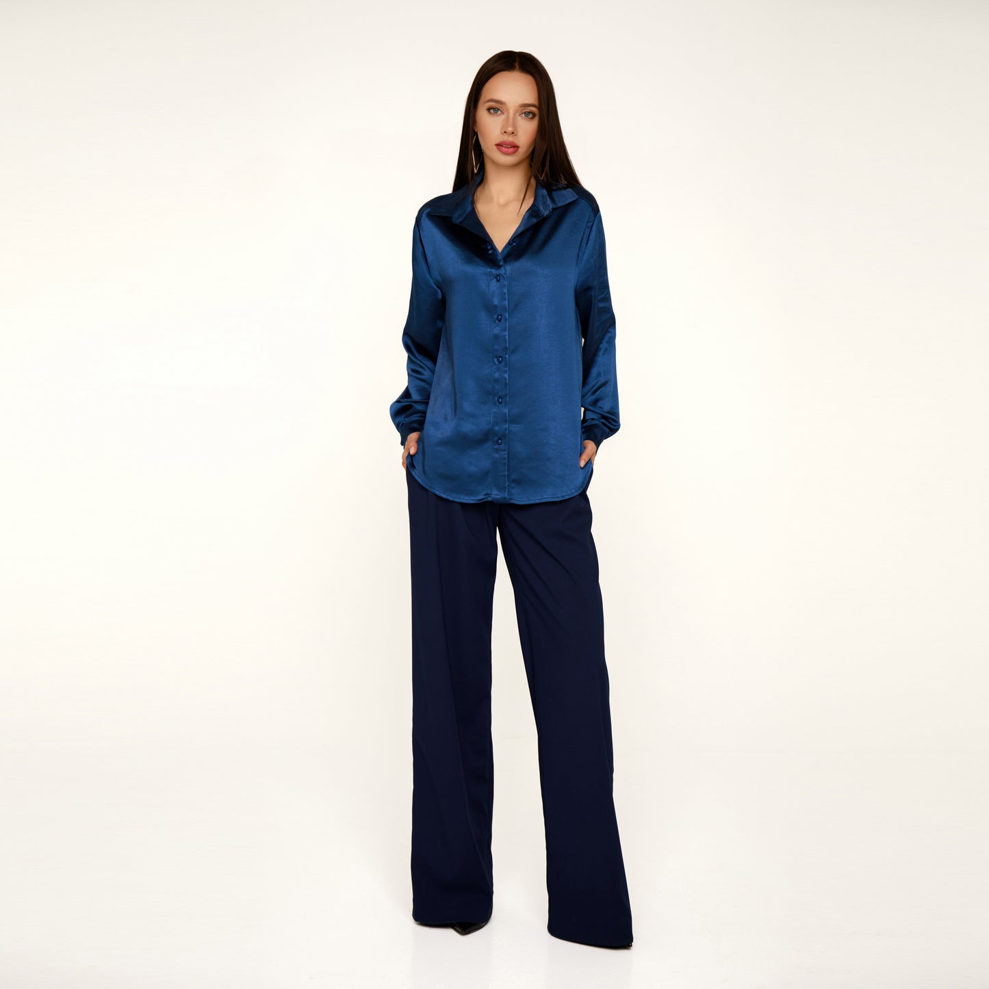 Navi blue silky oversized shirt