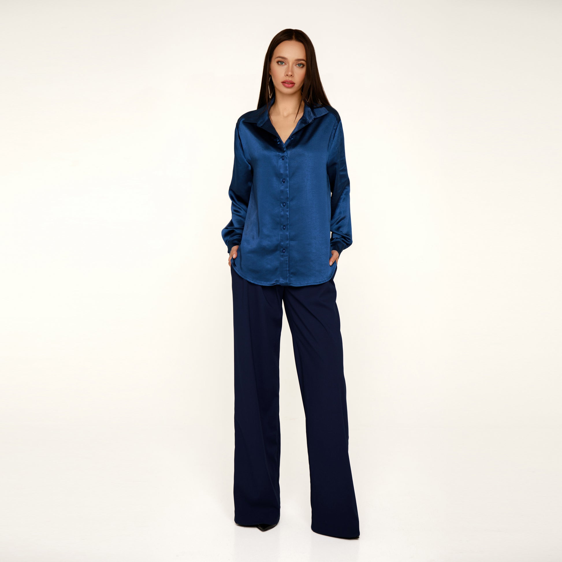 Navi blue silky oversized shirt