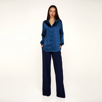 Navi blue silky oversized shirt