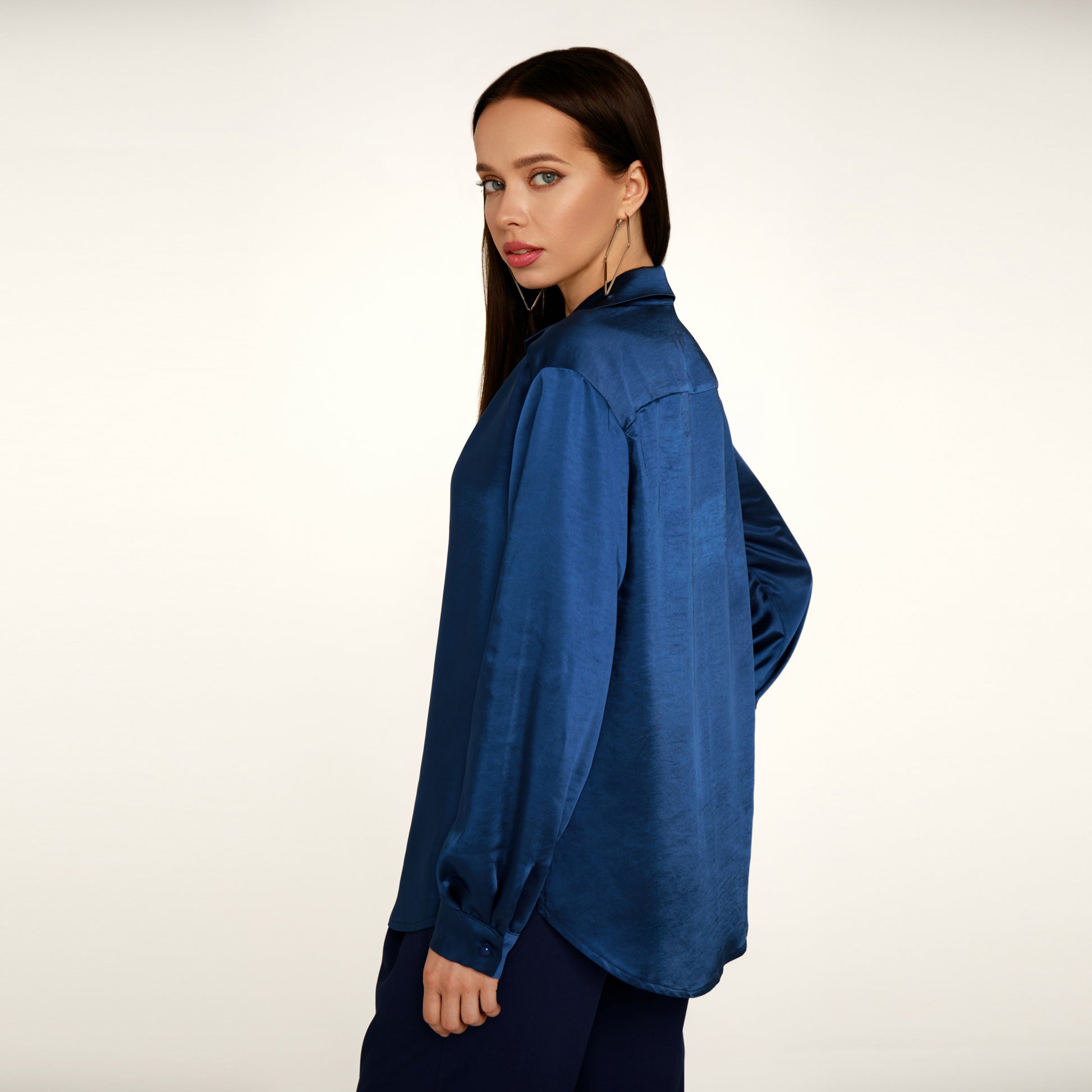 Navi blue silky oversized shirt