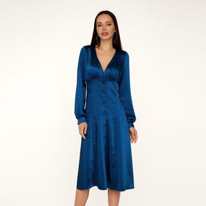 Navi blue silky midi dress