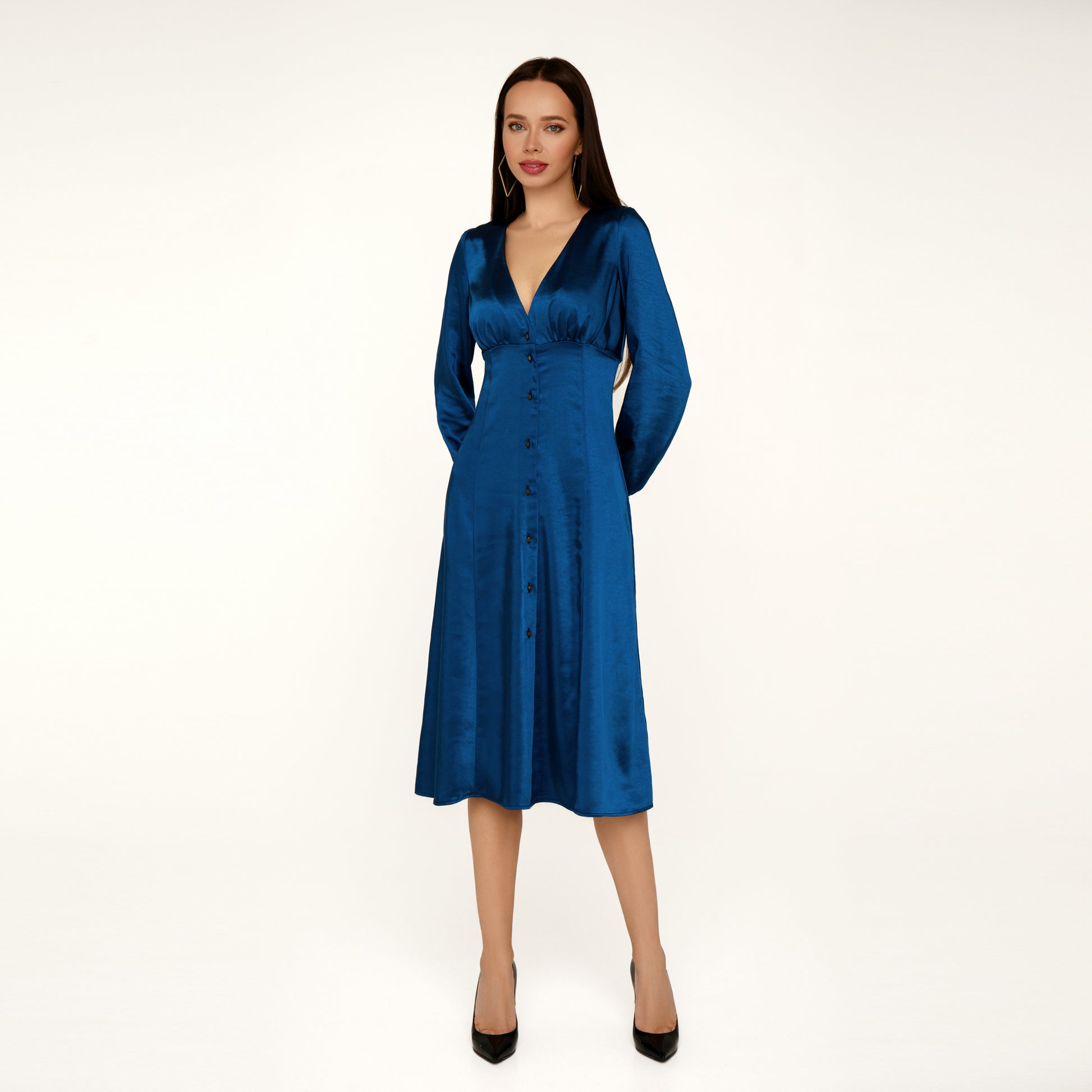 Navi blue silky midi dress