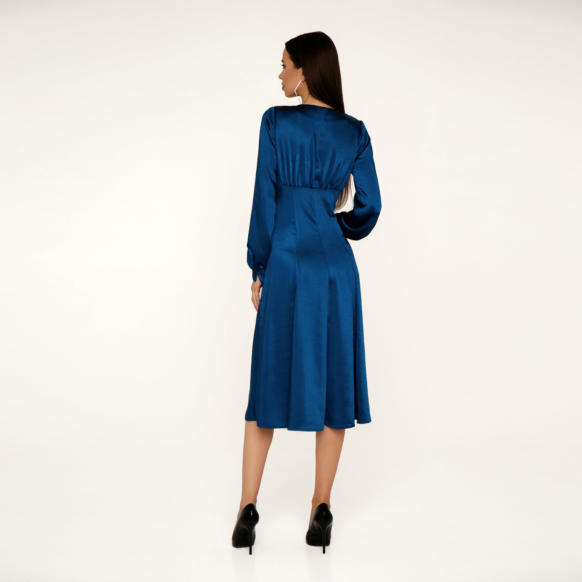 Navi blue silky midi dress