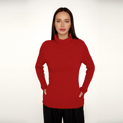 Red Cotton Sweater with Collar