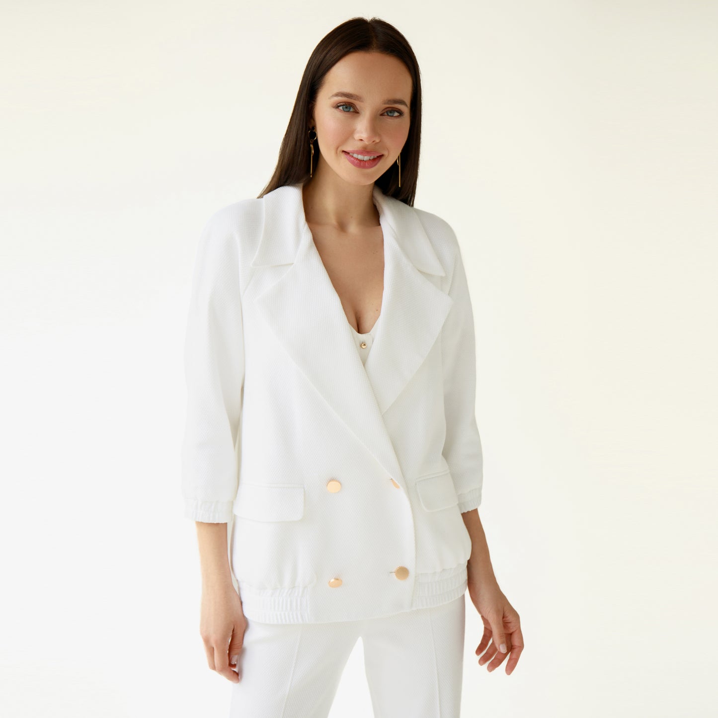 White Natural Double-breasted Blazer